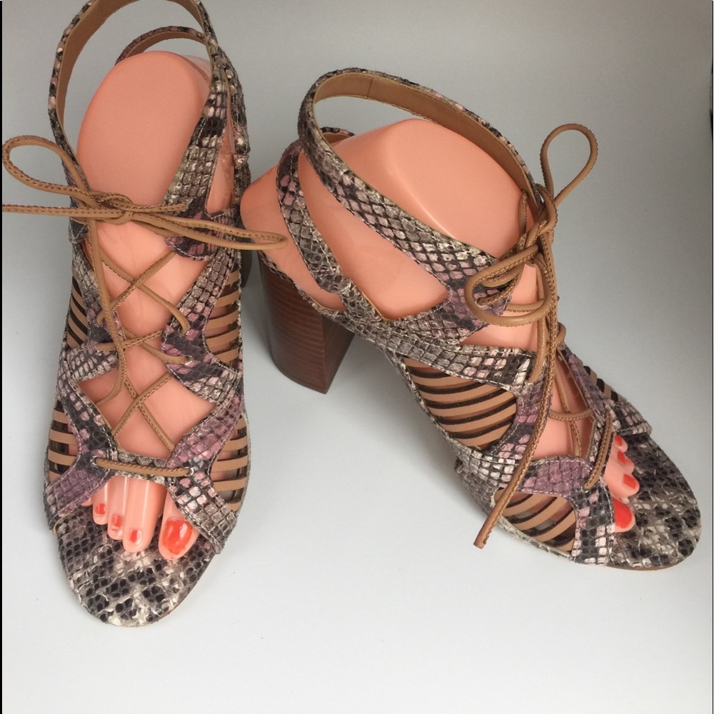 1. STATE Leather Lace Up Heels Sz 8 Grey/Plum - snakeskin